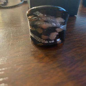 Black Glass Ring - Size 10 (I think)